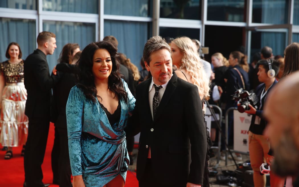 This year's hosts Jon Toogood and comedian Laura Daniels on the red carpet.