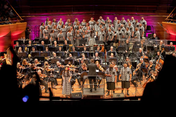 Signature Choir and the New Zealand Symphony Orchestra perform Mana Moana at the Michael Fowler Centre, Wellington. 1 December 2022.
