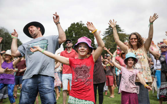 People of all ages get to their feet
