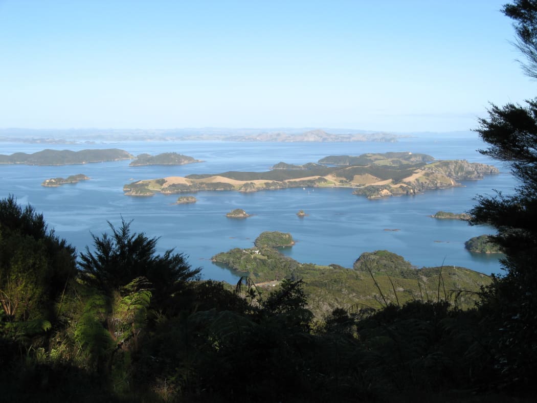 Urupukupuku Island, a pest-free island, seen from the Cape Brett track, near Russell in the Bay of Islands.