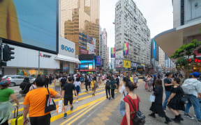 A busy shopping street in Hong Kong's Causeway Bay district.