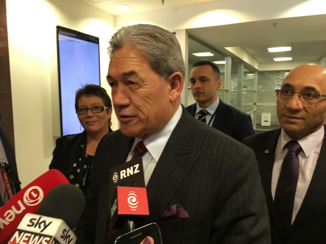 New Zealand First leader Winston Peters emerges from just over two hours of talks with Labour.