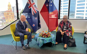 NZ Prime Minister Christopher Luxon, left and Fiame Naomi Mata'afa.