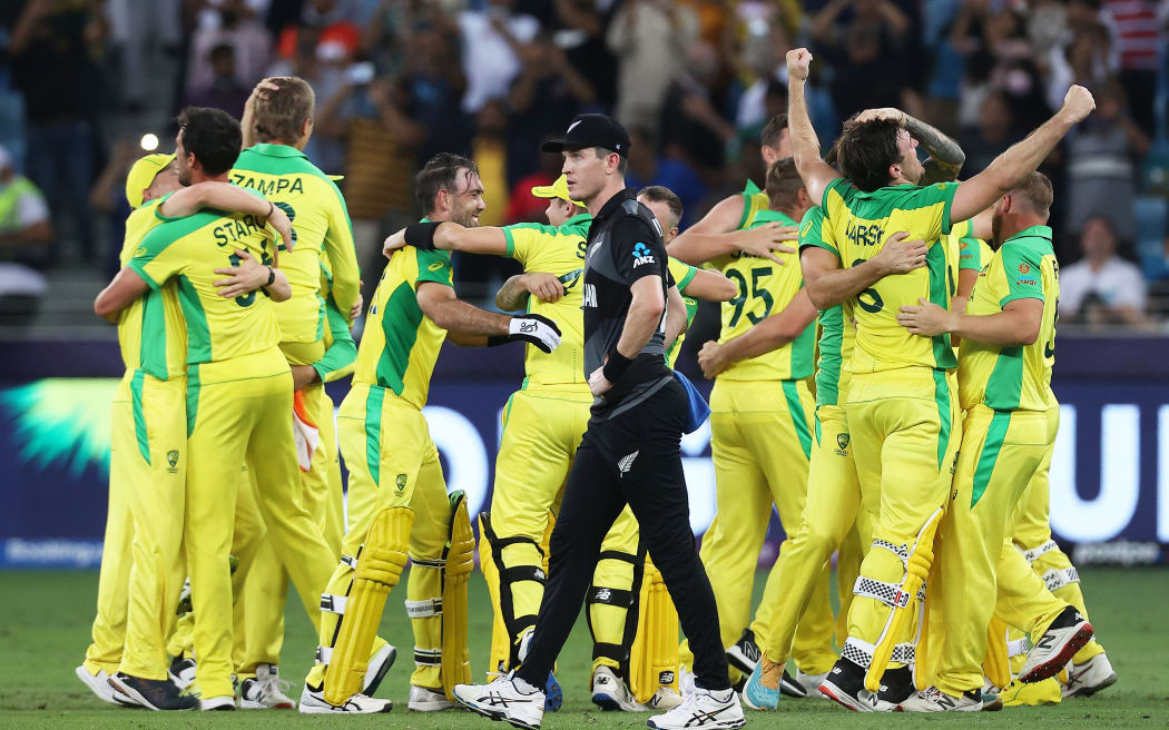 Adam Milne after losing the 2021 ICC T20 World Cup Final against Australia.