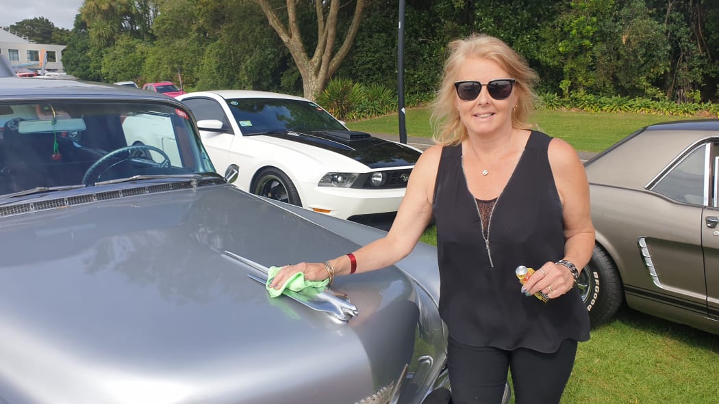 Susie Bevan and her Cadillac Coupe Deville.