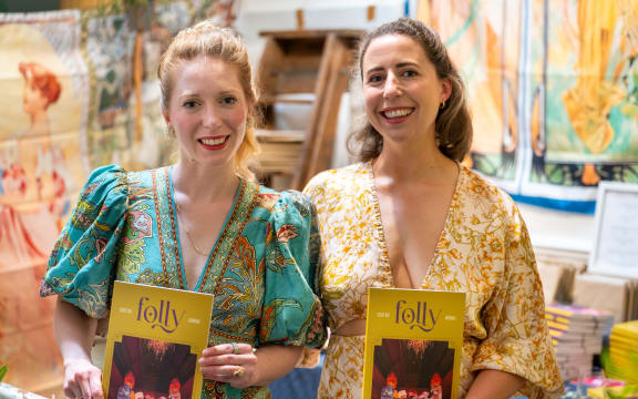 Emily Broadmore, founder and editor-in-chief of the literary journal Folly, with art director Dana Turner and the launch of Issue 002
