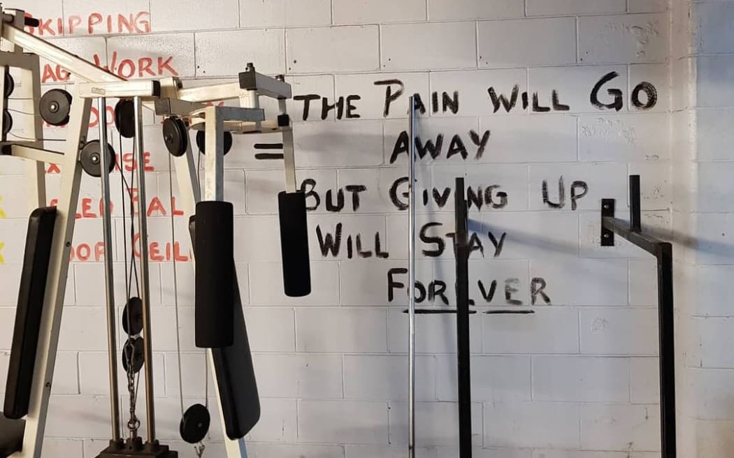 A motivational quote on the wall of the Papatoetoe Boxing Club provides a reminder to those striving to achieve.