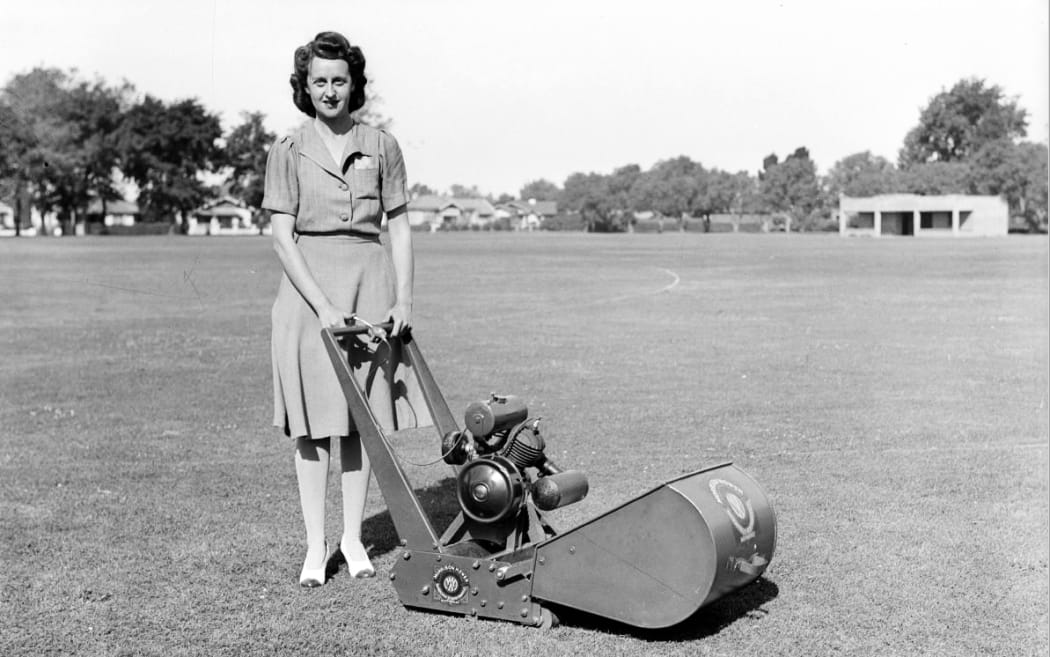 Woman with Morrison's lawnmower