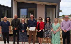 From left: Tātau Tātau chief executive Lewis_Ratapu, commerical chief executive Aayden Clarke, MP Katie Nimon, Tātau Tātau chair Leon Symes, MP Cushla Tangaere Manuel Waylon Tahuri Whaipakanga, Denise Eaglesome, Karekare Jaso.