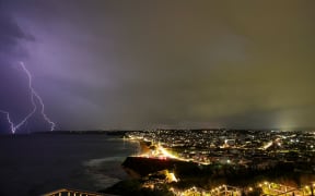 Lightning seen from Anzac Memorial Bridge on 15 January 2025 in Newcastle, Australia.