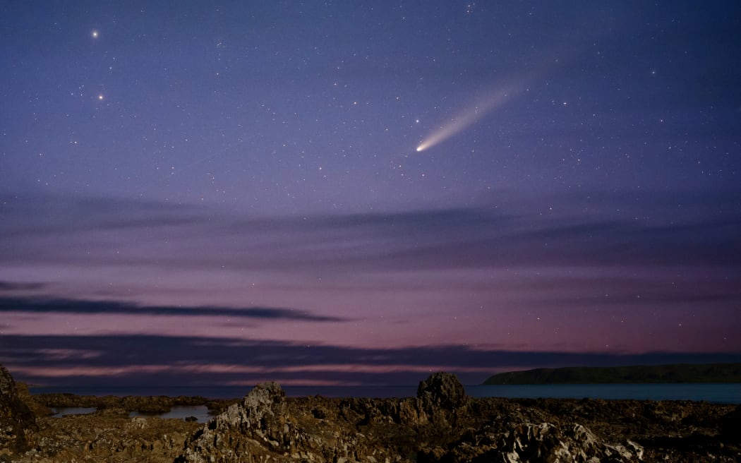 Comet over Mana Island from Titahi Bay as seen Sunday, 20 October.