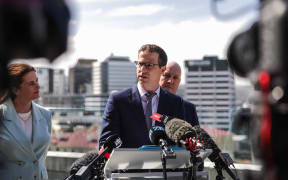 Prime Minister Christopher Luxon and Building and Construction Minister Chris Penk announcing shake-up of earthquake strengthening laws.