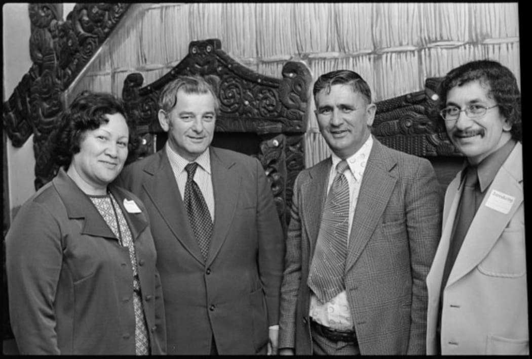 Sir Graham Latimer, second from right, with Wairarapa and Wellington leaders at Parliament in 1977.