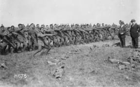 Maori Pioneer Battalion soldiers performing the haka in 1918.