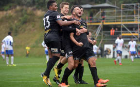 Mario Barcia celebrates his strike from distance against Lautoka FC.