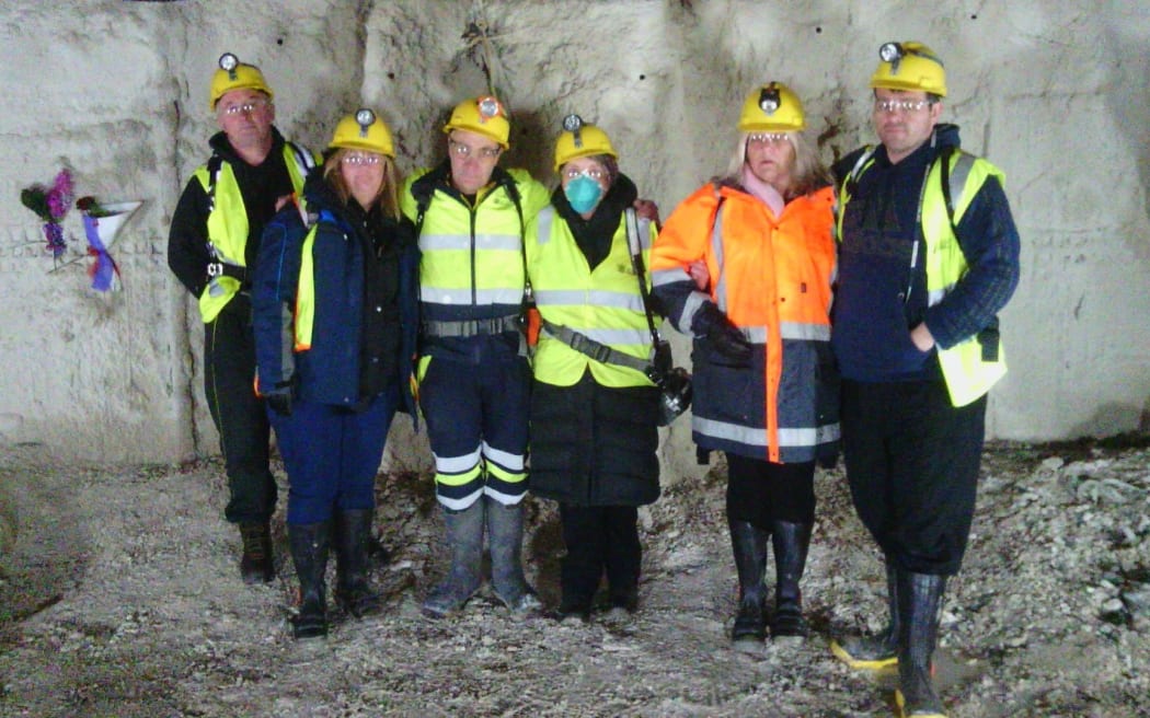 Pike River families at the 170m wall inside the mine.