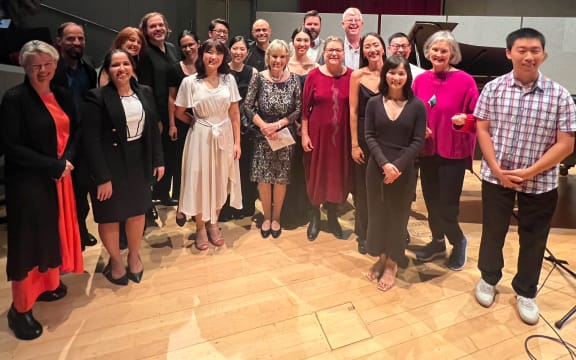 Pianists and composers at the Celebration for Rae de Lisle Piano Extravaganza concert
