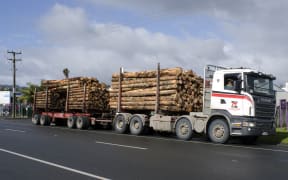 Tree trunks on a logging truck on 29 August 2013 in Kaitaia, Northland.