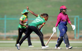 Nasimana Navaika of Vanuatu bowls during the ICC Women's T20 World Cup Qualifier 2024 match between United Arab Emirates and Vanuatu at Zayed Cricket Stadium on May 03, 2024 in Abu Dhabi, United Arab Emirates. (Photo by Neville Hopwood-ICC/ICC via Getty Images) (Photo by Neville Hopwood-ICC/ICC via Getty Images)