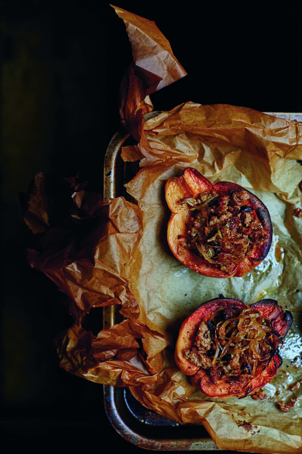 Quince stuffed with lamb & caramelized shallots.