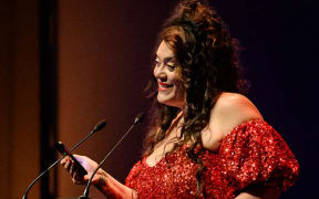 Tusiata Avia recites her poem, at the Arts Foundation awards.
