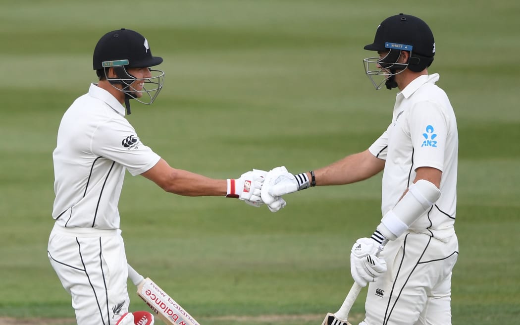Trent Boult, left, and Tim Southee at the crease together.