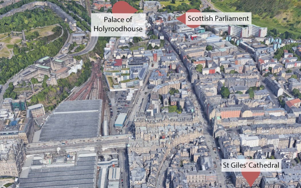 The Queen's coffin is expected to be taken to the Palace of Holyroodhouse in Edinburgh first, then in procession to St Giles' Cathedral. Nearby is the Scottish Parliament where it's expected King Charles III will go for an official motion of condolence.