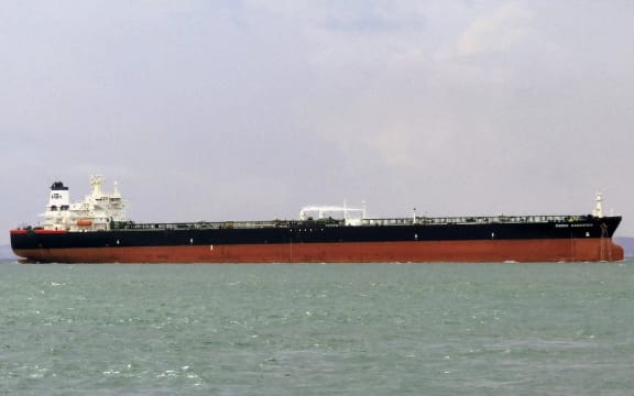 A photo of the crude oil tanker Min Hang (sailing under a different name) taken in 2023