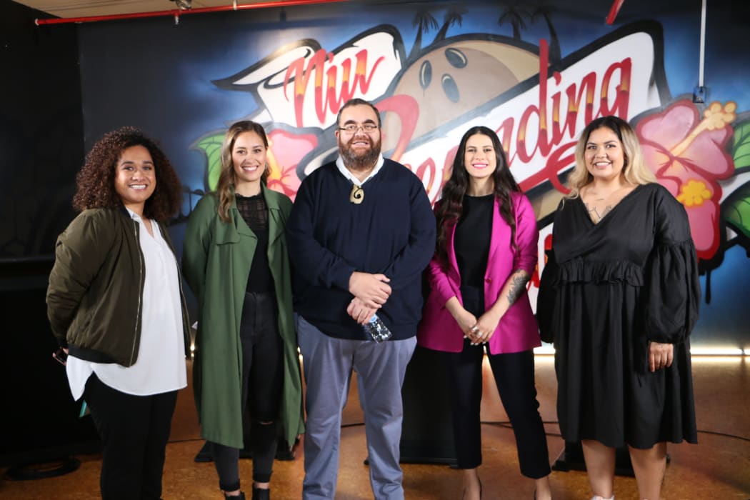 From left: Ana Ika, Jessikha Leatham-Vlasic, Dr Hirini Kaa, RNZ journalist Māni Dunlop and Emmaline Pickering-Martin.
