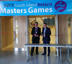 Tasman mayor Richard Kempthorne (left) and Nelson mayor Aldo Miccio opening the stadium.