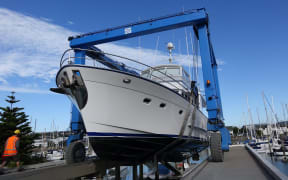 The best way to prevent marine invaders is regular anti-fouling of hulls, like this vessel on the Travelift at Nelson Marina.
