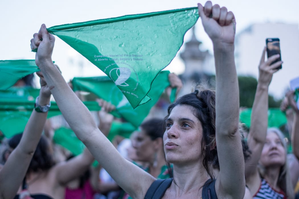 Activists assemble before the National Congress building to call once more for the legalization of the legal, safe, and free abortion in Argentina