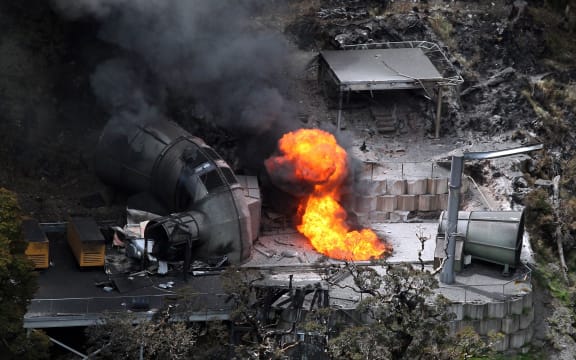 Flames coming out of a ventilation shaft at the Pike River Coal mine soon after the explosion in 2010.