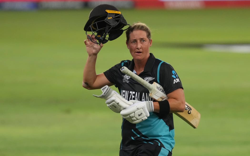 Sophie Devine of New Zealand walks off.