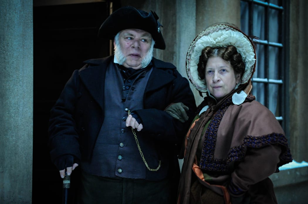 Richard Ridings and Caroline Quentin as Mr and Mrs Bumble in the 21015 BBC series Dickensian, now at TVNZ On Demand.
