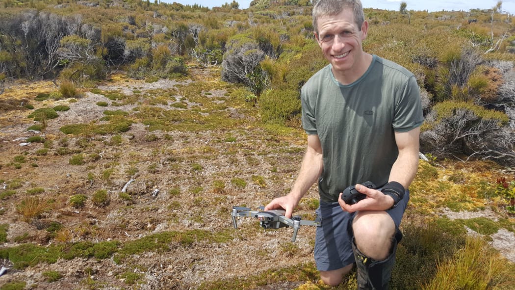Scientist Andrew Digby from DOC's Kakapo Recovery Team is using drones as part of the management programme for the rare flightless parrot.