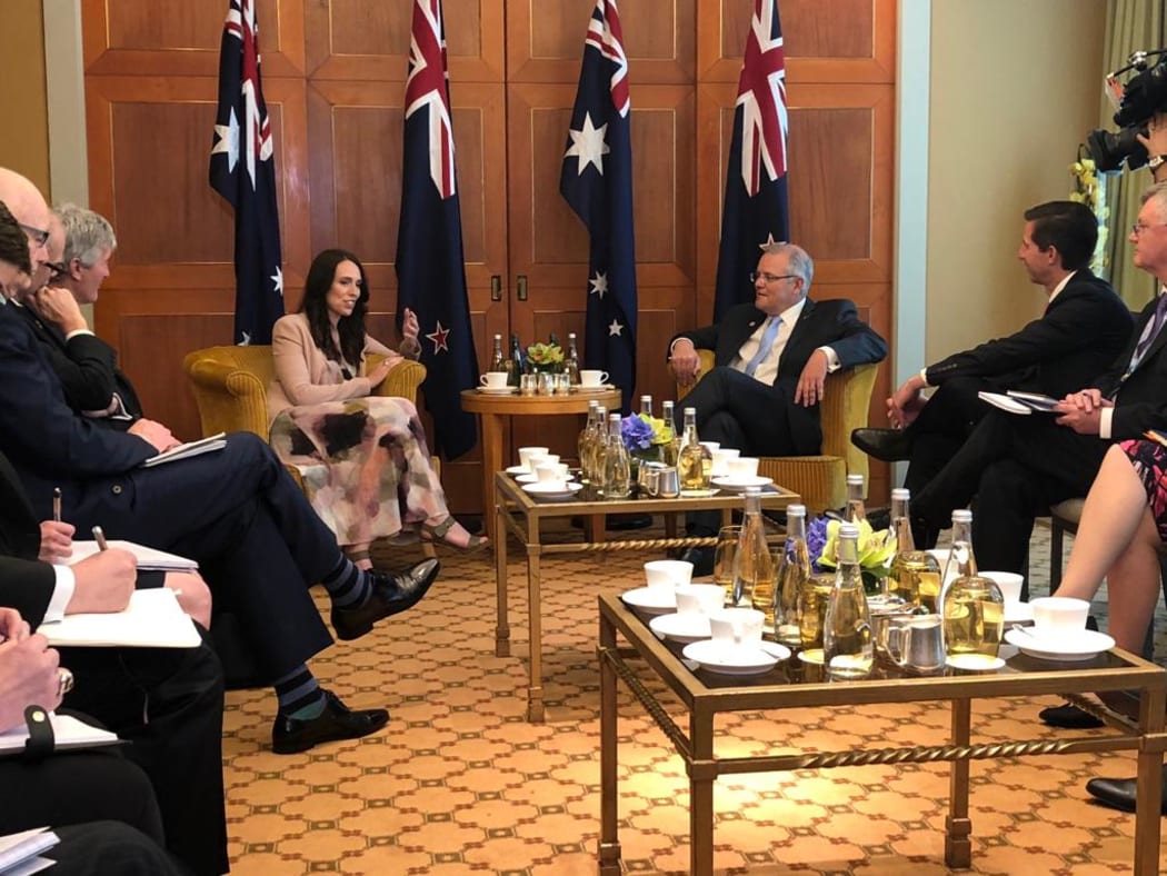 Jacinda Ardern and Australian PM Scott Morrison in Singapore.