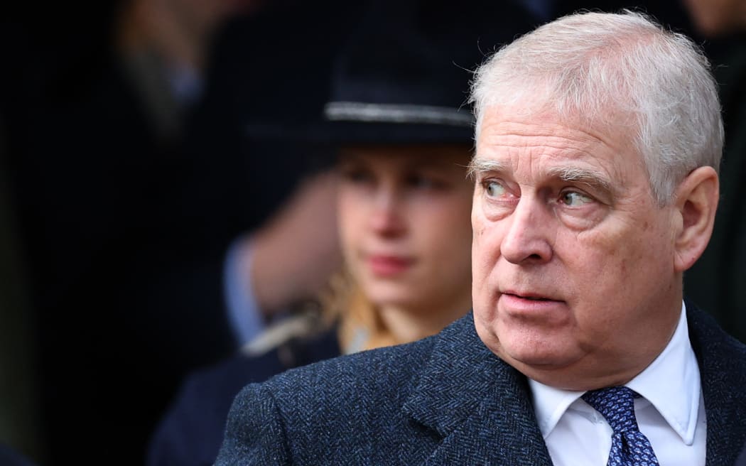 Britain's Prince Andrew, Duke of York leaves after attending for the Royal Family's traditional Christmas Day service at St Mary Magdalene Church in Sandringham in eastern England, on December 25, 2023. (Photo by Adrian DENNIS / AFP)