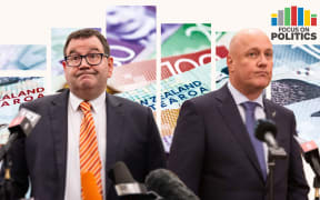 Focus on Politics branded graphic showing Finance Minister Grant Robertson and National leader Christopher Luxon.