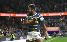 Parramatta Eels winger Maika Sivo in celebration mode.