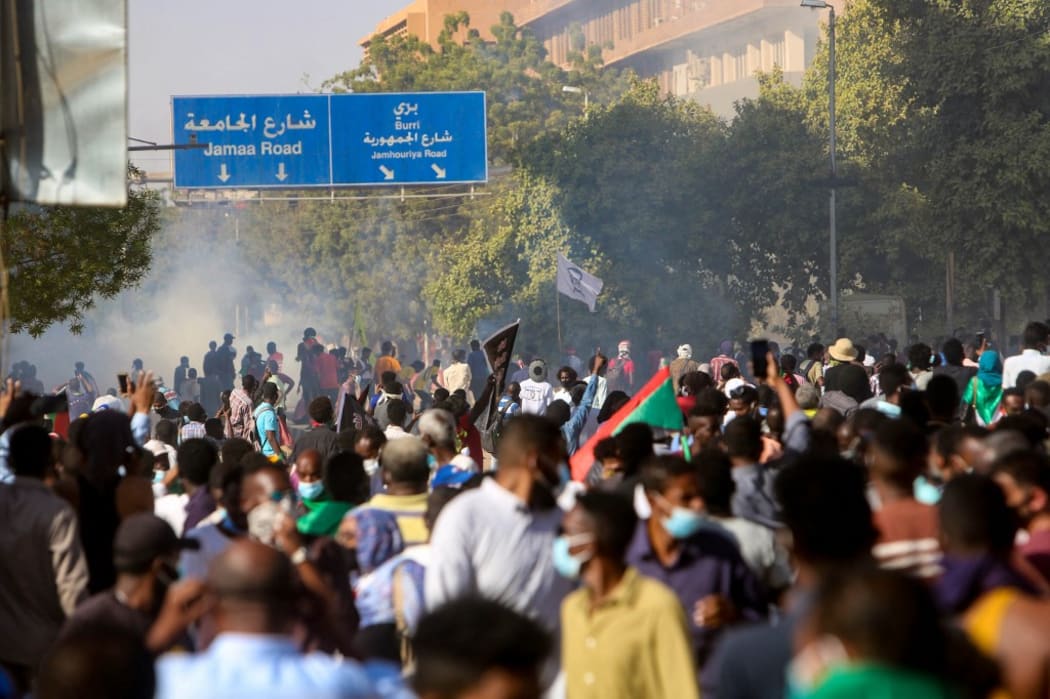 Sudanese protest against a political deal struck between Chairman of the Transitional Sovereignty Council, Abdel Fattah al-Burhan and Prime Minister of Sudan, Abdalla Hamdok and against the military intervention in Khartoum, Sudan.