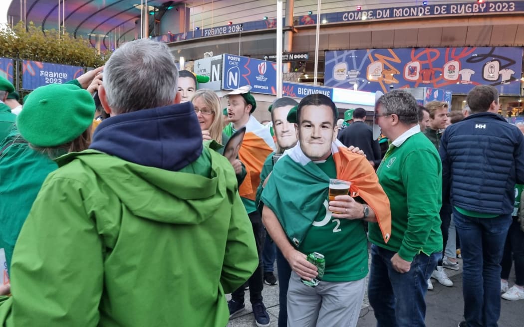 Irish rugby fans outside the Stade de France, before the All Blacks vs Ireland quarter final match, on 15 October, 2023.