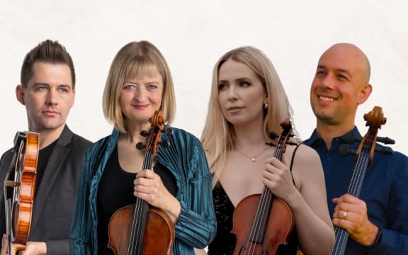 From left: New Zealand String Quartet's Peter Clark and Gillian Ansell with guest artists Arna Morton and Callum Hall.