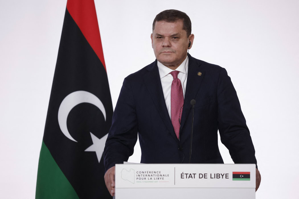 Libyan interim Prime Minister Abdulhamid al-Dbeibah at the International Conference on Libya at La Maison de la Chimie in Paris on 12 November, 2021.
