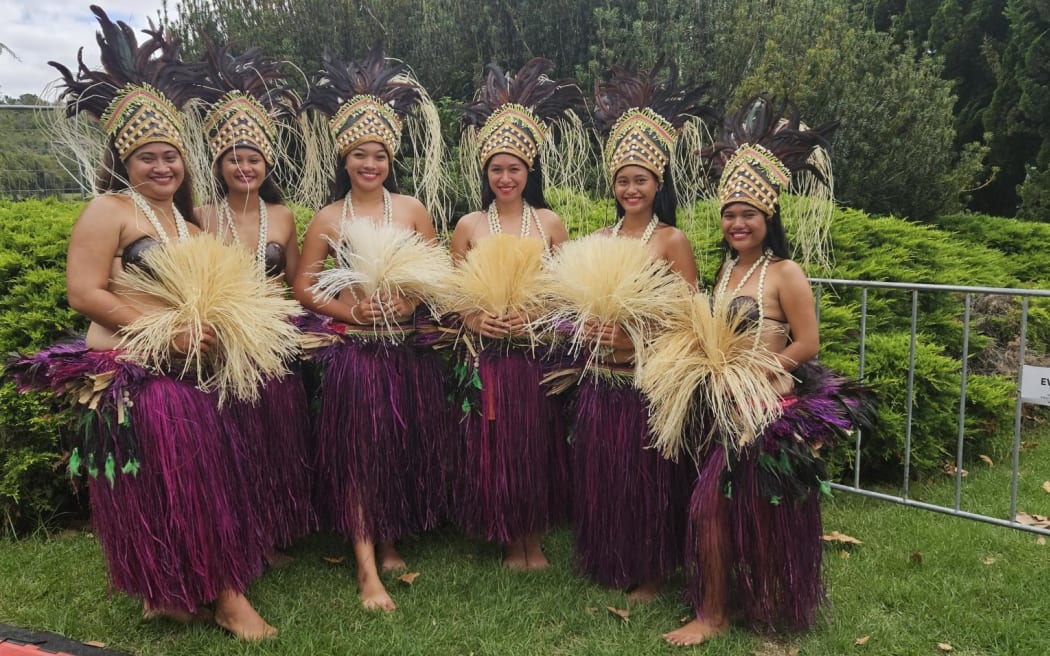 The Cook Islands corner at Auckland Pasifika Festival, Western Springs, 9 March 2024, featured teams from throughout Aotearoa, including some performers who had traveled from the Cook Islands.