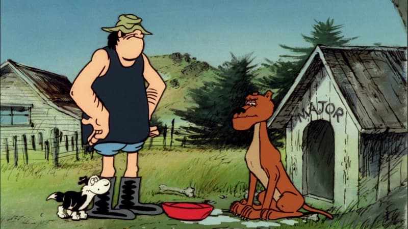 Wal Footrot and Dog in the 1986 film Footrot Flats: The Dog's Tale