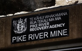 A sign for the recovery agency above the entry to Pike River Mine, on the day of first re-entry.