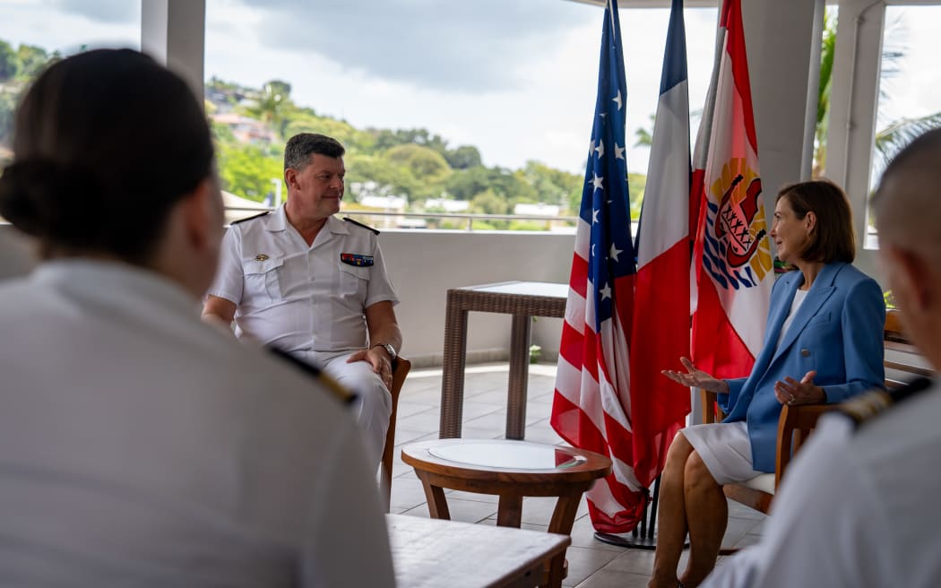 Paris-based US Ambassador Denise Campbell Bauer and Commodore Geoffroy d’Andigné, Pacific French Naval Commander (ALPACI) for Asia-Pacific and Superior Commandant (COMSUP) of French armed forces stationed in French Polynesia.