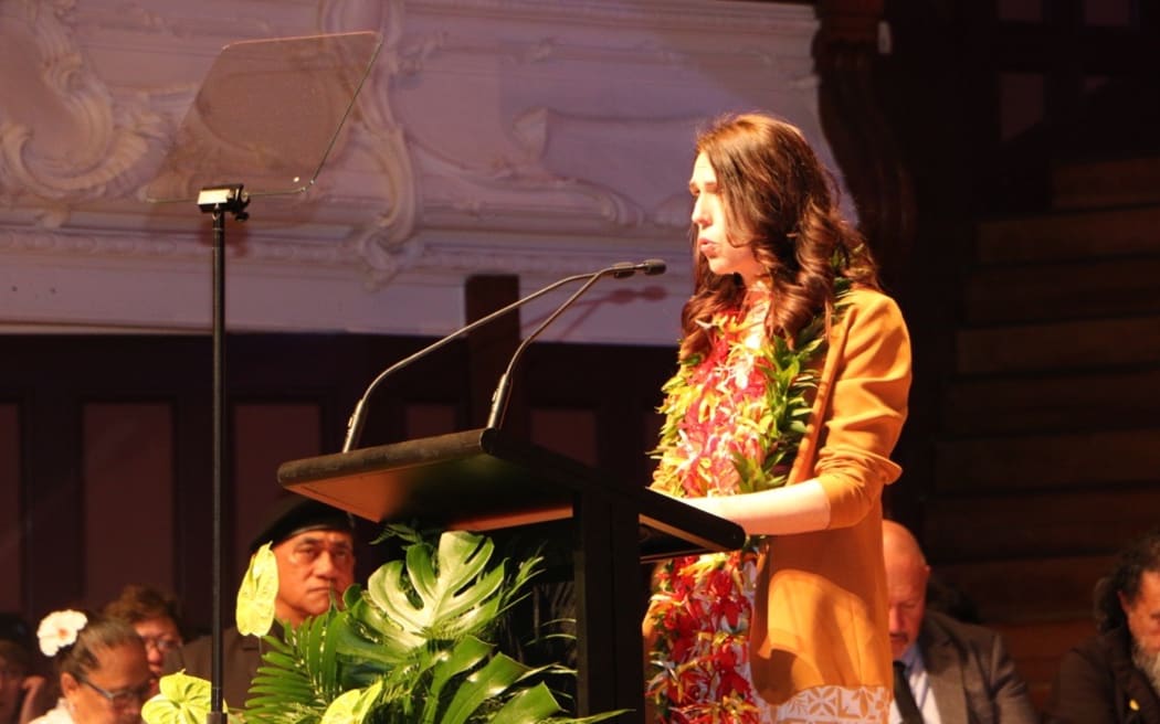 Prime Minister Jacinda Ardern speaks during Dawn Raids apology at the Auckland Town Hall