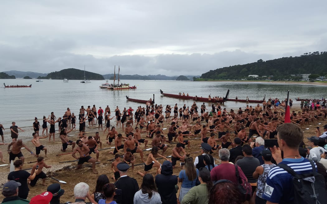 More than 100 paddlers performed a haka to commemorate the signing of the treaty
